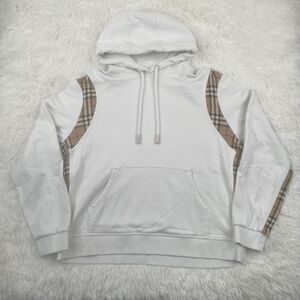 Burberry Vintage White Check Panel Oversized Hoodie Size XL Y2K London